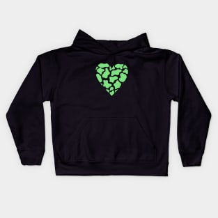 Cow Print Green Heart Design Kids Hoodie